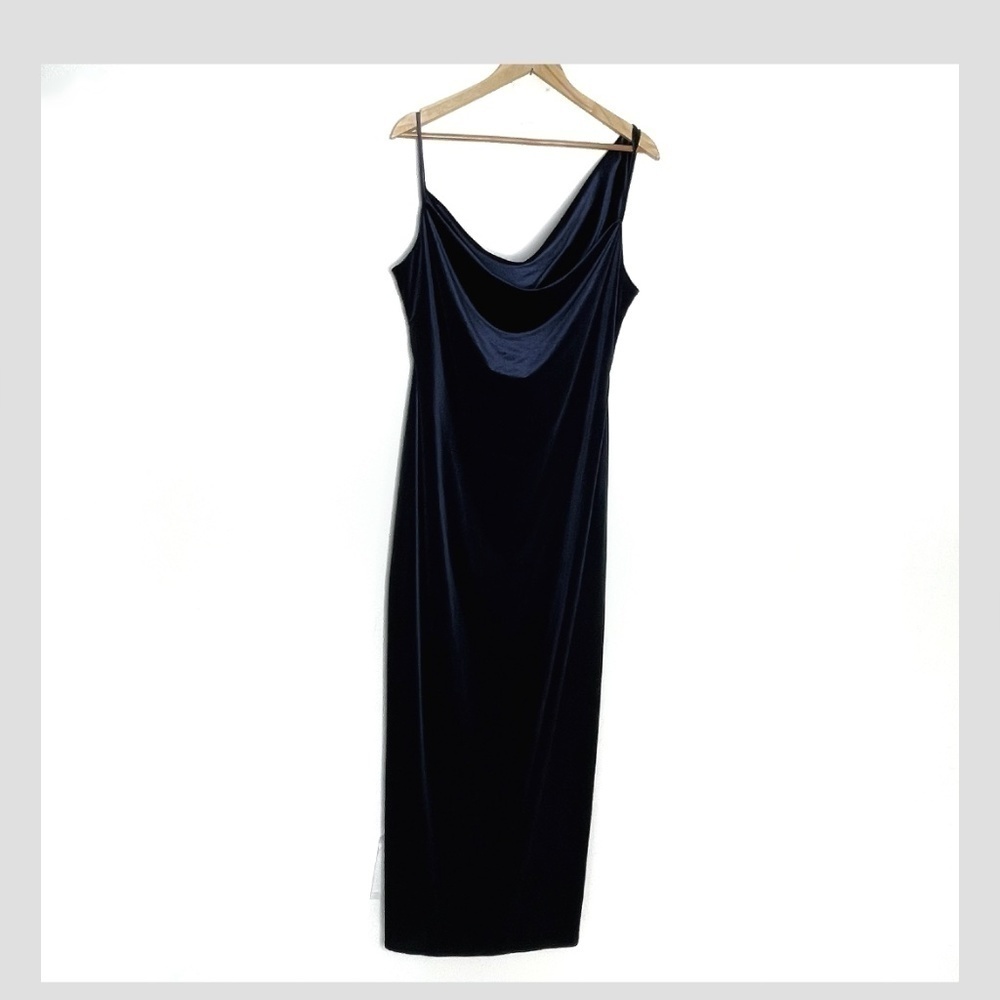 NWT Social Bridesmaids Blue Velvet Maxi Dress Slip Dress One Shoulder Occasion L - Picture 4 of 10